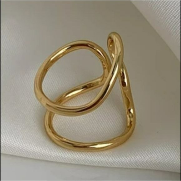 Womens Set of Two Silver‎ And Gold Irregular line Open Rings Adjustable - Picture 2 of 10